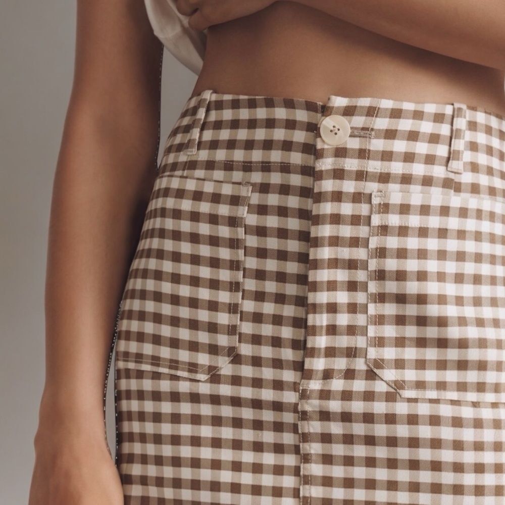 NWT Anthropologie The Colette Linen Blend Mini Skirt by Maeve Gingham Brown XXS - Picture 5 of 6